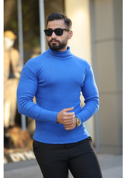 Mavi Kaşkorse Balıkçı Yaka Likralı Kazak modelleri