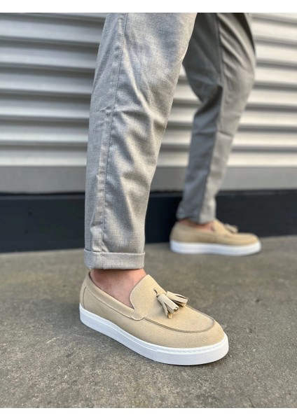 JY153 Bloom Bağcıksız Püsküllü Süet Erkek Günlük Spor Klasik Ayakkabı Sbt - Krem