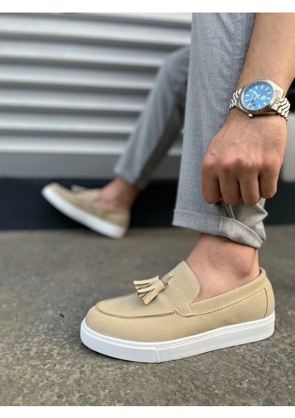JY153 Bloom Bağcıksız Püsküllü Süet Erkek Günlük Spor Klasik Ayakkabı Sbt - Krem modelleri