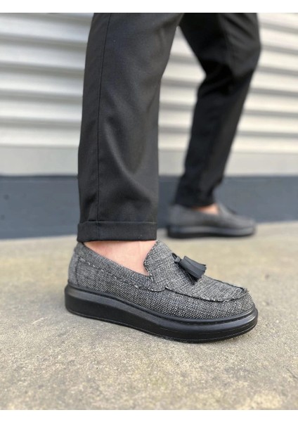 JY154 Blaze Bağcıksız Püsküllü Keten Erkek Günlük Spor Klasik Ayakkabı Kst - Gri