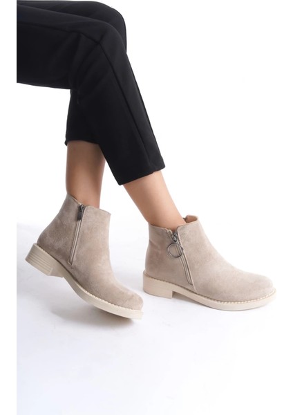 Margaret Fermuarlı Ortopedik Taban Topuklu Süet Kadın Bot Stt - Ten fiyatları