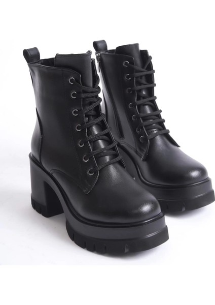 Lauren Bağcıklı Fermuarlı Ortopedik Taban Topuklu Kadın Bot Cst - Siyah indirimleri