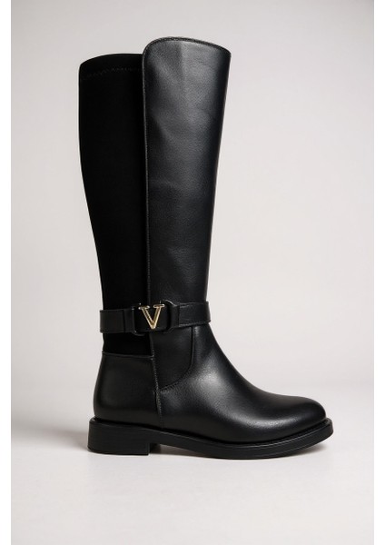 Siyah Uzun Fermuarlı Tokalı Bantlı Ince Taban Kadın Çizme indirimleri