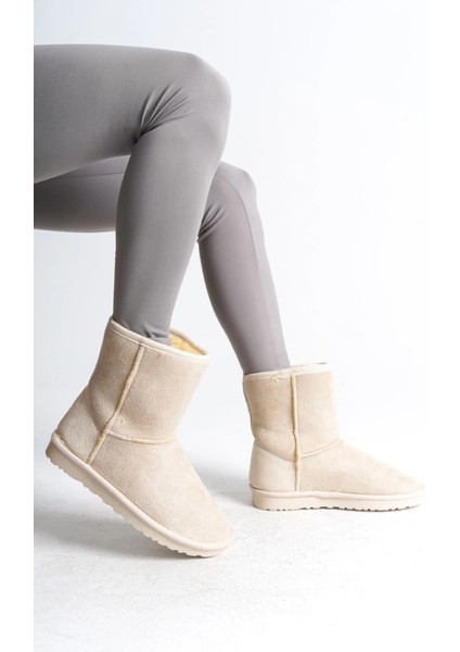 Selına Bağcıksız Düz Taban Içi Kürklü Süet Kadın Bot Skt - Krem fiyatları