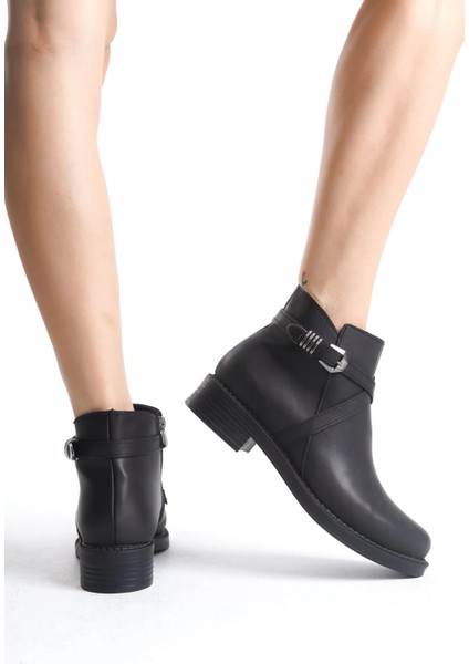 Almıla Fermuarlı Lastikli Ortopedik Taban Topuklu Kadın Bot Cst - Siyah modelleri
