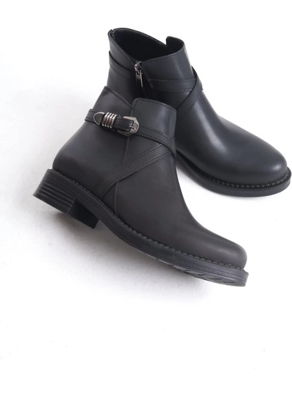 Almıla Fermuarlı Lastikli Ortopedik Taban Topuklu Kadın Bot Cst - Siyah indirimleri