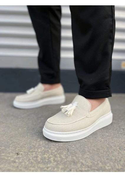 JY154 Blaze Bağcıksız Püsküllü Keten Erkek Günlük Spor Klasik Ayakkabı Kbt - Beyaz fiyatları