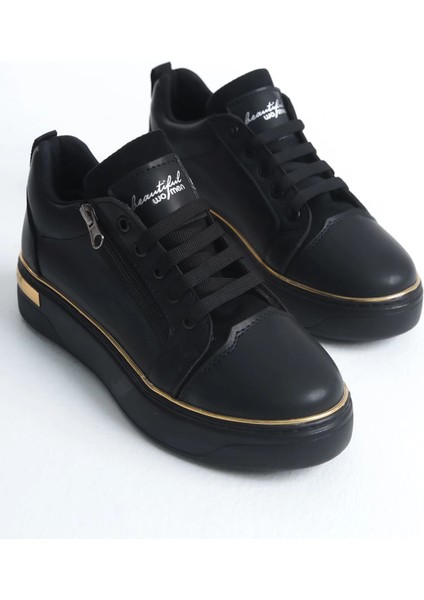 Dına Bağcıklı Fermuarlı Ortopedik Taban Kadın Sneaker Spor Ayakkabı Cst - Siyah/altın fırsatları