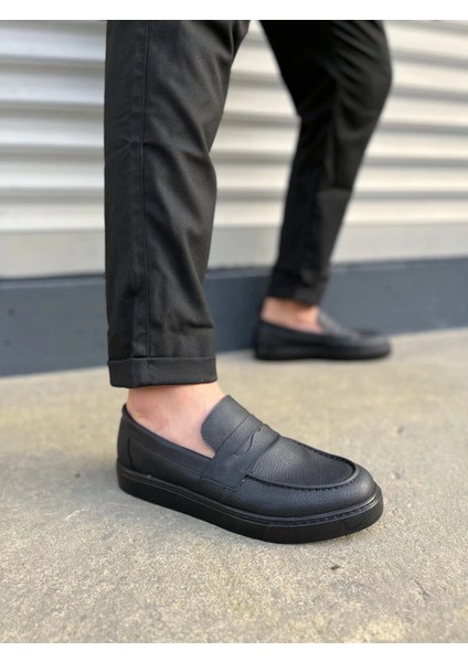 JY180 Estilo x Bağcıksız Cilt Erkek Günlük Spor Klasik Ayakkabı Cst - Siyah
