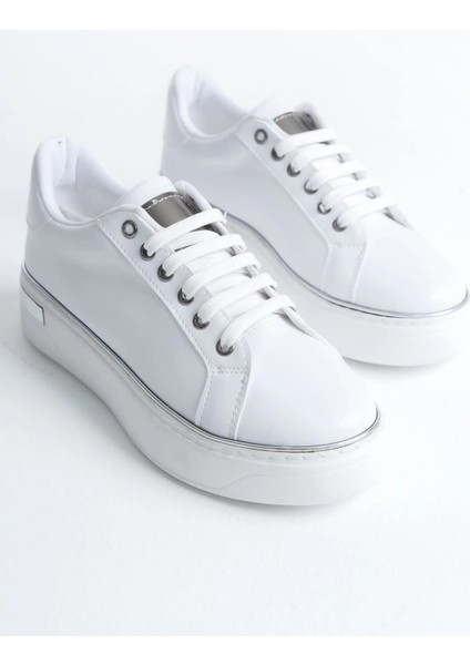 Mına Bağcıklı Ortopedik Taban Kadın Sneaker Spor Ayakkabı Cbt - Beyaz/gümüş fırsatları
