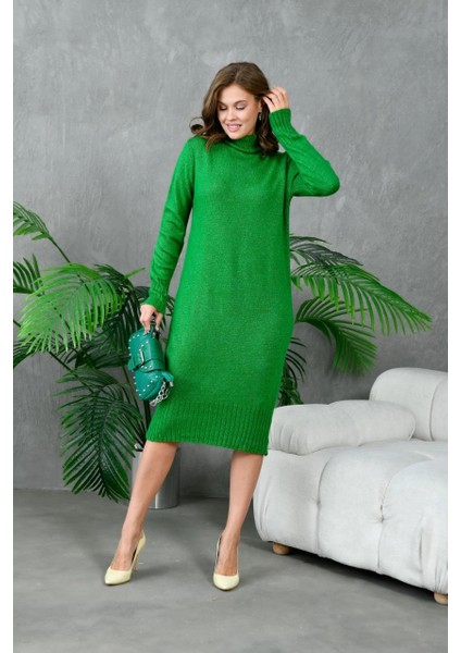 Kadın Elbise Boyunlu Diz Altı Örme Elbise Yeşil - 227067 fiyatları
