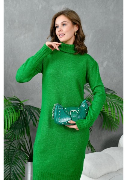 Kadın Elbise Boyunlu Diz Altı Örme Elbise Yeşil - 227067 modelleri