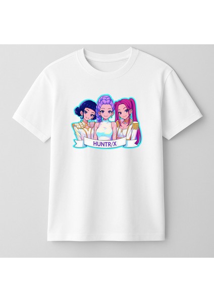 Kpop Demon Hunters Huntrix Kısa Kollu Baskılı Kız Çocuk Tişört (4-13 Yaş)