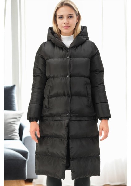 Z9772 Dewberry Kısaltılabilir Bayan Kaban-Siyah