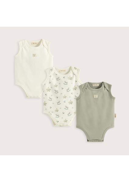 Cute Cırcus 3'lü Kolsuz Body Set Ekru/yeşil