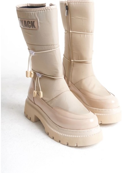 Lucy Lastikli Fermuarlı Paraşüt Kumaş Rugan Kadın Bot Ckt - Krem indirimleri