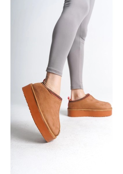 Leıla Bağcıksız Düz ve Kalın Taban Içi Kürklü Kısa Süet Kadın Bot Stt - Taba modelleri