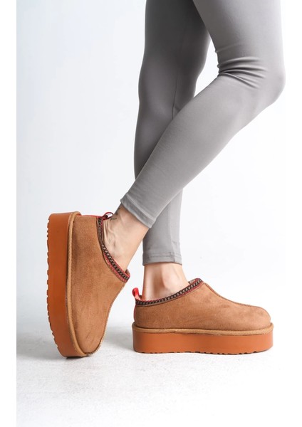 Leıla Bağcıksız Düz ve Kalın Taban Içi Kürklü Kısa Süet Kadın Bot Stt - Taba fırsatları