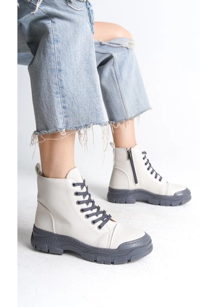 Bloom Bağcıklı Fermuarlı Ortopedik Taban Kadın Bot Cgt - Krem