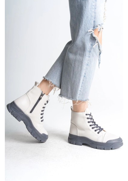 Bloom Bağcıklı Fermuarlı Ortopedik Taban Kadın Bot Cgt - Krem fırsatları