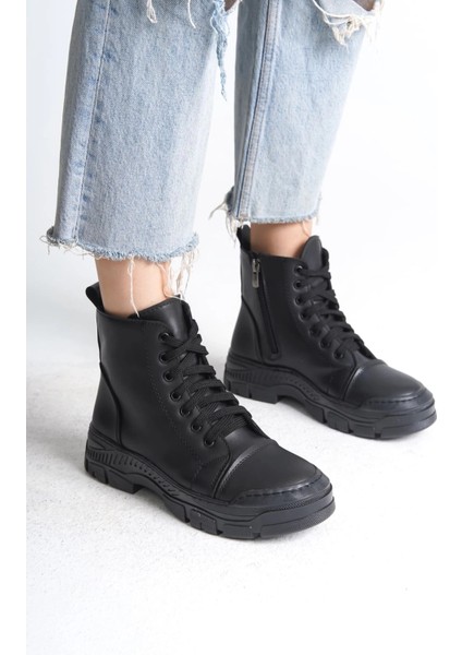 Bloom Bağcıklı Fermuarlı Ortopedik Taban Kadın Bot Cst - Siyah