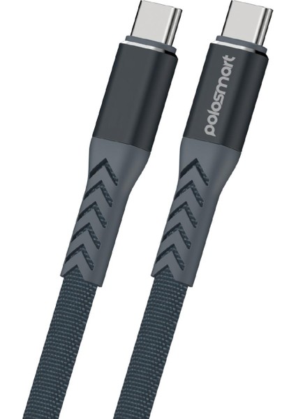 PSM117 65W Type-C To Type-C Hızlı Şarj ve Data Kablosu Notebook ve Macbook Uyumlu Gri