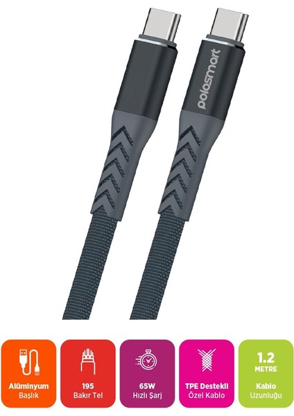 PSM117 65W Type-C To Type-C Hızlı Şarj ve Data Kablosu Notebook ve Macbook Uyumlu Gri fiyatları