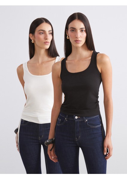 Kare Yaka Büzgülü Kadın Atlet 2'li