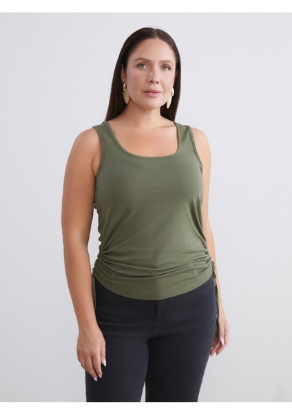 Büyük Beden Kare Yaka Büzgülü Kadın Atlet 2'li fiyatları