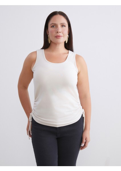 Büyük Beden Kare Yaka Büzgülü Kadın Atlet 2'li modelleri