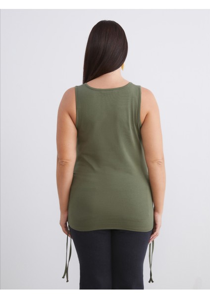 Büyük Beden Kare Yaka Büzgülü Kadın Atlet 2'li