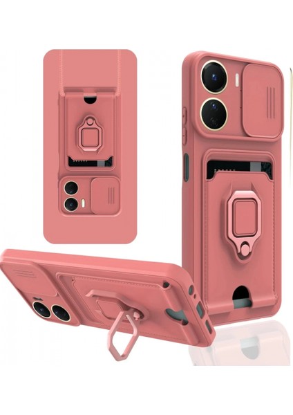 Vivo Y16 Kılıf Zuma Kartvizitli Yüzüklü Silikon - Pembe (K95)