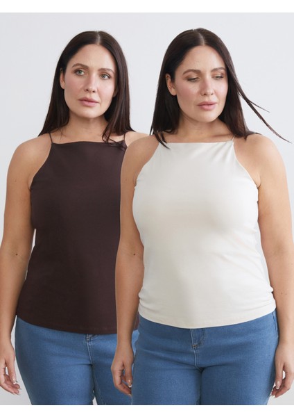 Büyük Beden Halter Yaka Kadın Atlet 2'li