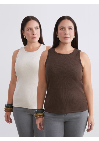 Büyük Beden Bisiklet Yaka Kadın Atlet 2'li