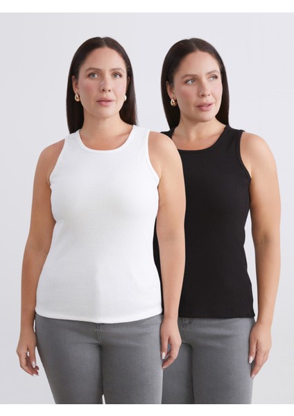 Büyük Beden Bisiklet Yaka Kadın Atlet 2'li