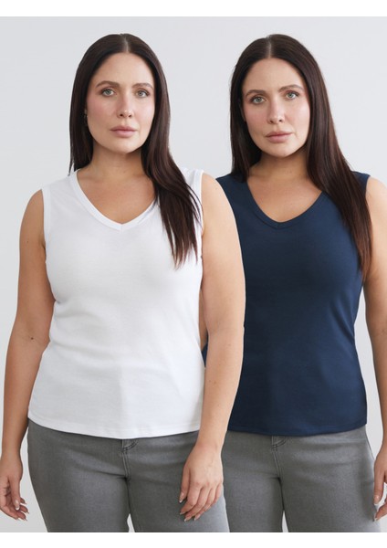 Büyük Beden V Yaka Kadın Atlet 2'li