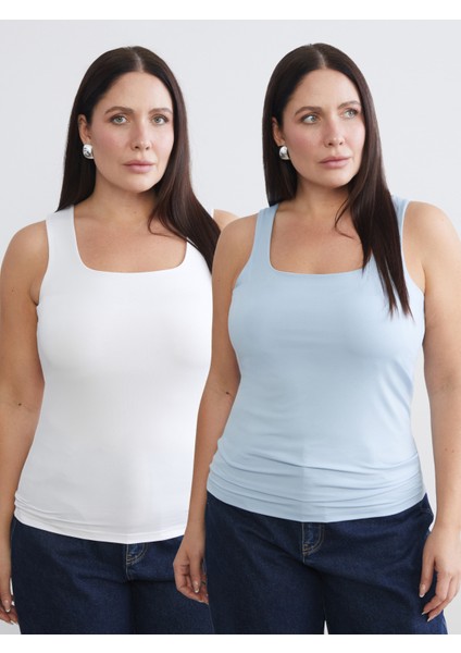 Büyük Beden Kare Yaka Kadın Atlet 2'li