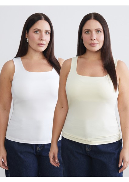 Büyük Beden Kare Yaka Kadın Atlet 2'li