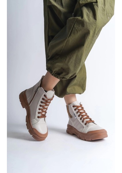 Amber Bağcıklı Fermuarlı Ortopedik Taban Kadın Bot Ctt - Krem modelleri