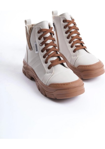 Amber Bağcıklı Fermuarlı Ortopedik Taban Kadın Bot Ctt - Krem indirimleri