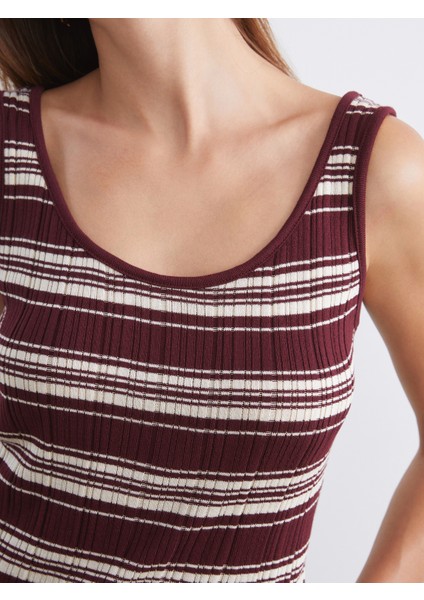 U Yaka Çizgili Kadın Triko Atlet modelleri