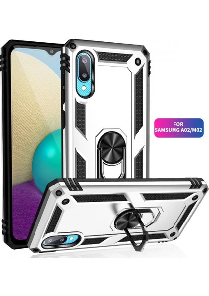 Samsung Galaxy A02 Kılıf Sofya Yüzüklü Silikon Kapak - Gümüş (K95) fiyatları