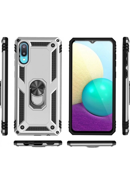 Samsung Galaxy A02 Kılıf Sofya Yüzüklü Silikon Kapak - Gümüş (K95) modelleri
