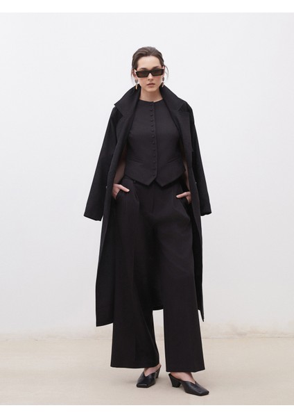 Loose Fit Krep Kadın Pileli Pantolon