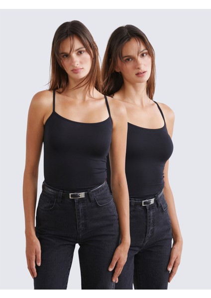 Kare Yaka Askılı Kadın Atlet 2'li