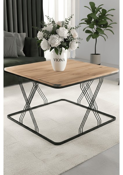 Dilsa Metal Ayak Kare Ahşap Hasır Orta Sehpa & Zigon Sehpa