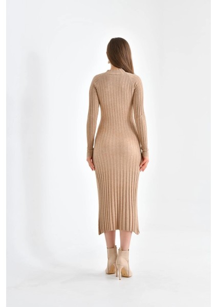 Kadın Elbise Dik Yaka Triko Midi Boy Elbise Camel - 10262 fiyatları