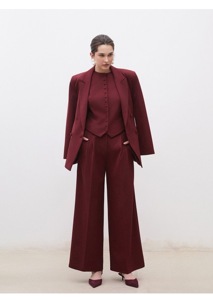 Loose Fit Krep Kadın Pileli Pantolon