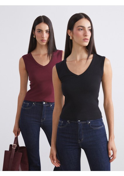 V Yaka Kadın Atlet 2'li