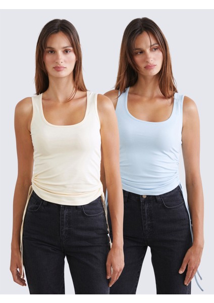 Kare Yaka Büzgülü Kadın Atlet 2'li